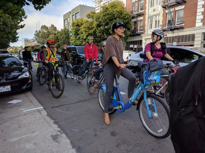 SFMTA's Jennifer Molina on the GoBike joined the ride