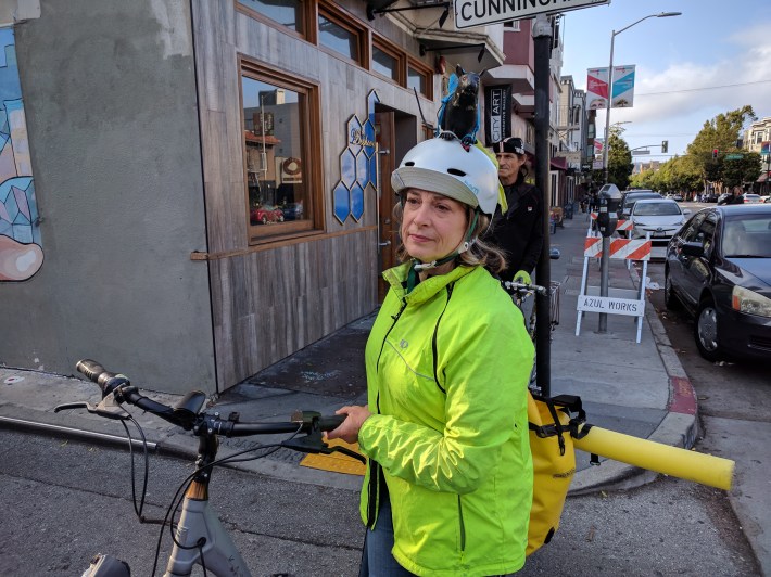 Rat-rider Maureen Persico, one of the original organizers of the people protected bike lane protests on Valencia