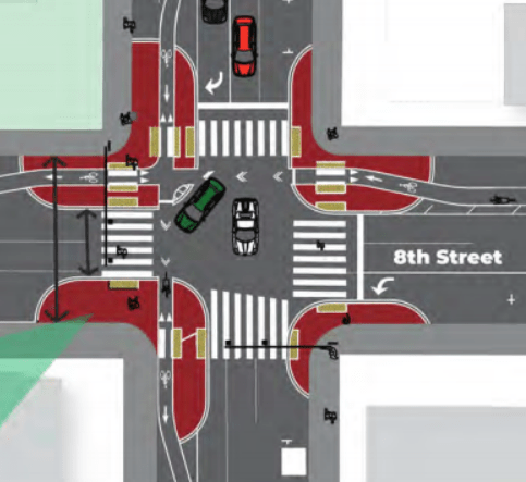 A detail of the plan for Madison and 8th from an OakDOT schematic.