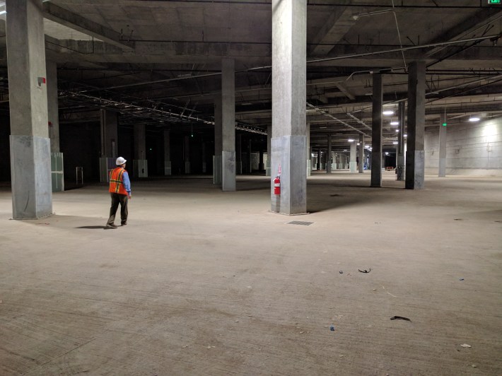 The 'train box' under the new Transit Center. SFCTA approved an alignment today for getting trains into the station. Photo: Streetsblog/rudick