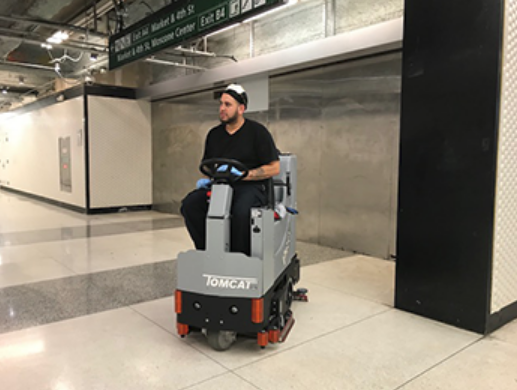 Cleaning a BART station. Image: BART