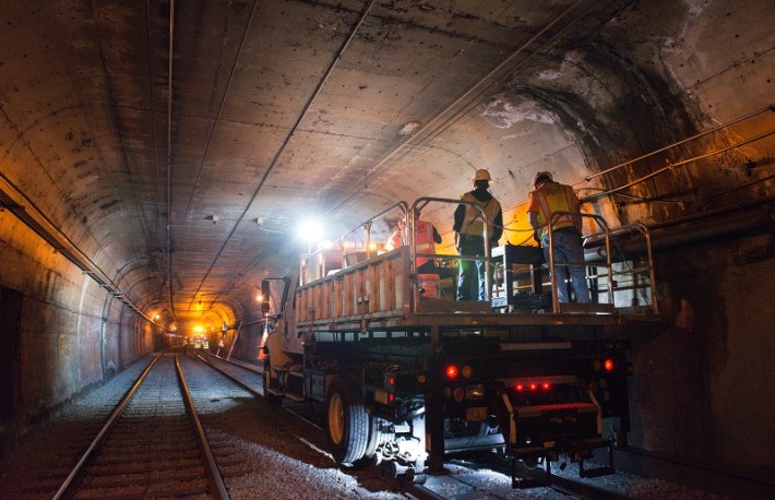 Workers in the Twin Peaks Tunnel. Image: SFMTA