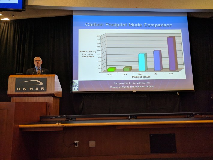 Ron Diridon stressed the importance of HSR to reducing greenhouse gas emissions. Photo: Streetsblog/Rudick