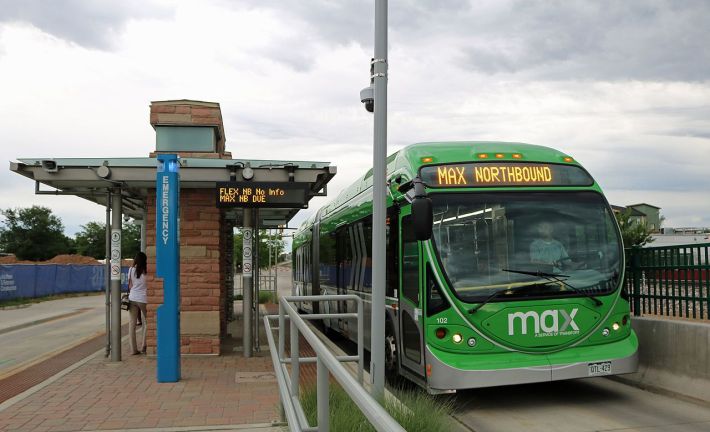 In a real BRT system, buses have dedicated platforms and lanes throughout and do not compete with cars. Pic is of the MAX BRT in Ft. Collins, Colorado.