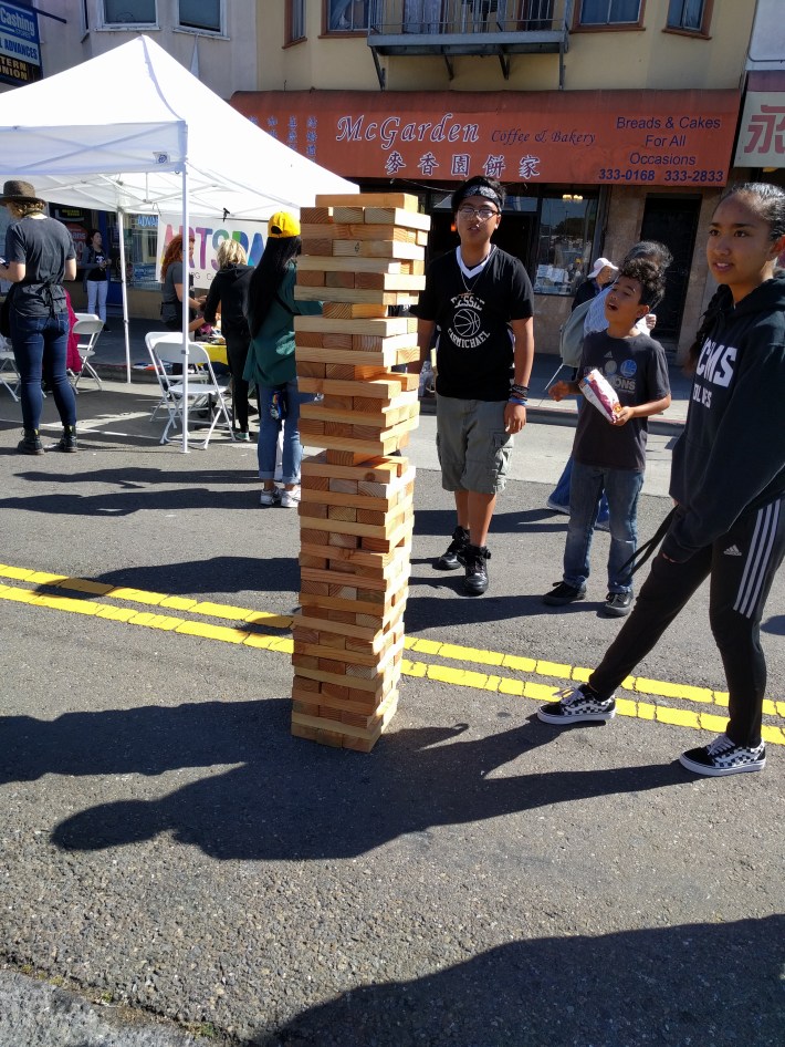 The Youth Art Exchange set up this giant Jenga set in front of their Mission Street location