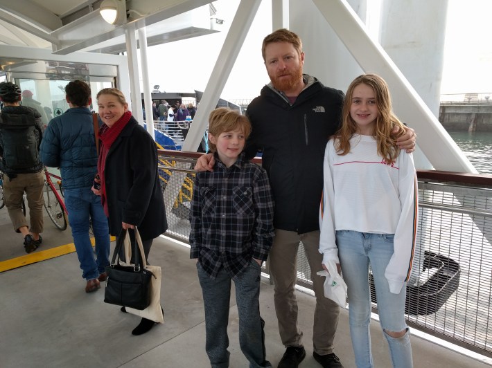 Andrew Butt with his two children escorted their mother to work on the new ferry service
