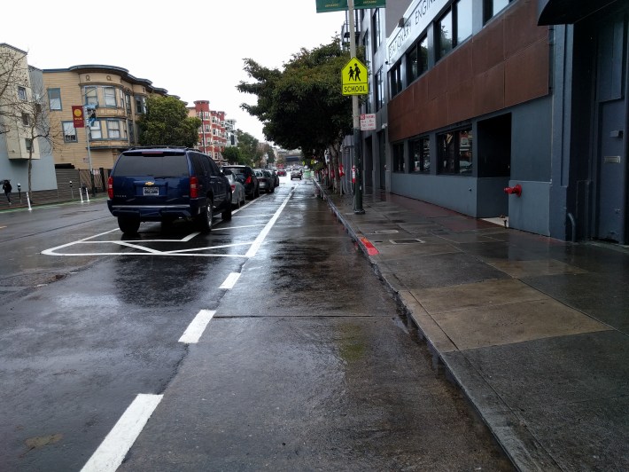 Cars actually were parked where they were supposed to be, probably because of the bags over the parking meters