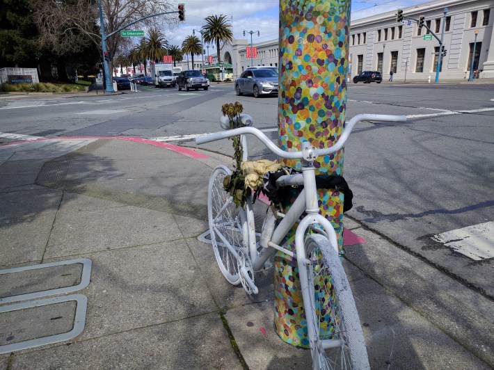 Kevin Manning's ghost bike, at the Embarcadero and Sansome