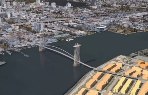 A concept for a lift bridge between western Alameda and Jack London Square