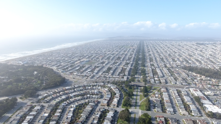 A drone shot of the Sunset District's sea of single-family housing. Photo: Wikimedia Commons