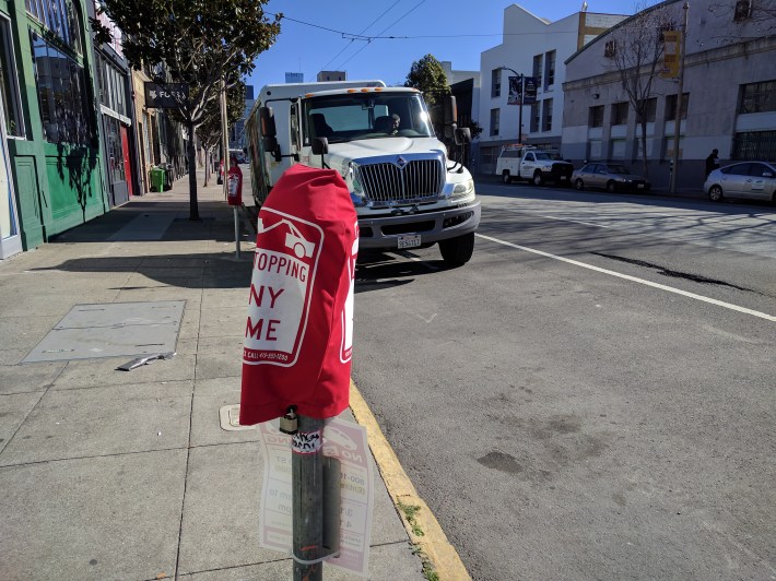 This delivery truck, not even actively making a delivery, was hanging out on Howard a few feet from where Tess was killed