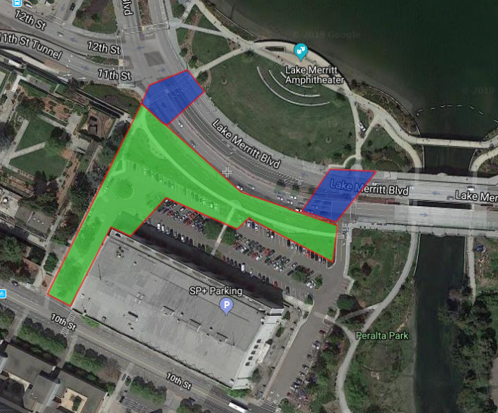 Transport Oakland wants the western driveway and at least a portion of the parking lot used for pedestrians and improved bike access. Image: Transport Oakland