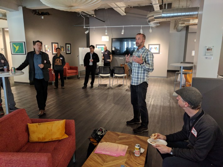 Bike East Bay's Dave Campbell welcomes everyone to last night's