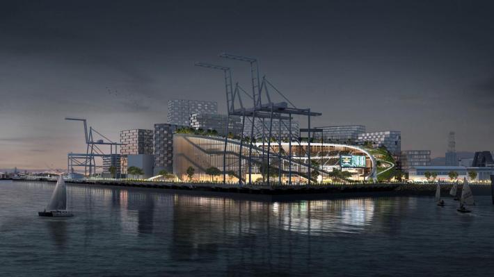 A rendering of the proposed ballpark at Jack London Square. Image: Oakland A's
