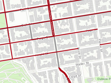 Despite the improvements of the Wiggle, Oak and Fell remain on the high-injury network. Image: Vizion Zero Network/SF Department of Health