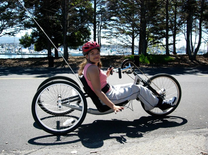 An example of a hand-pedaled adaptive bike, ridden by Antonia Gutierrez. Photo: Bay Area Outreach & Recreation Program