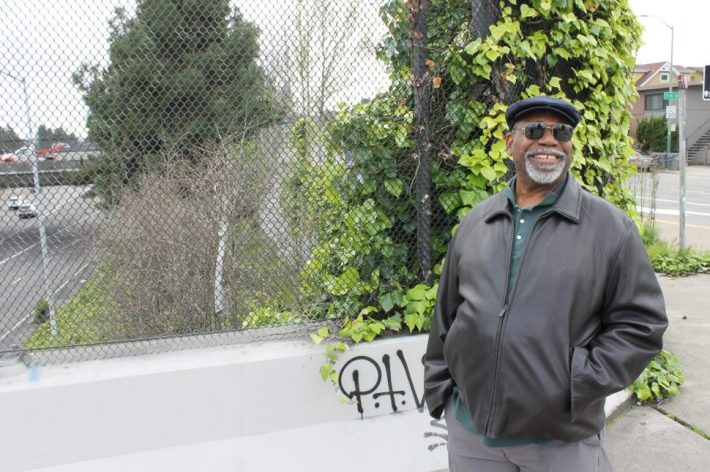 Roger Clay, Jr., on a 980 overpass that his clients helped to design. Photo by Nathanael Johnson
