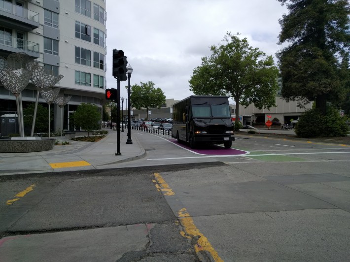 This purple "daylight" zone needs bollards or planters, or the intersection with Valdez becomes dangerous