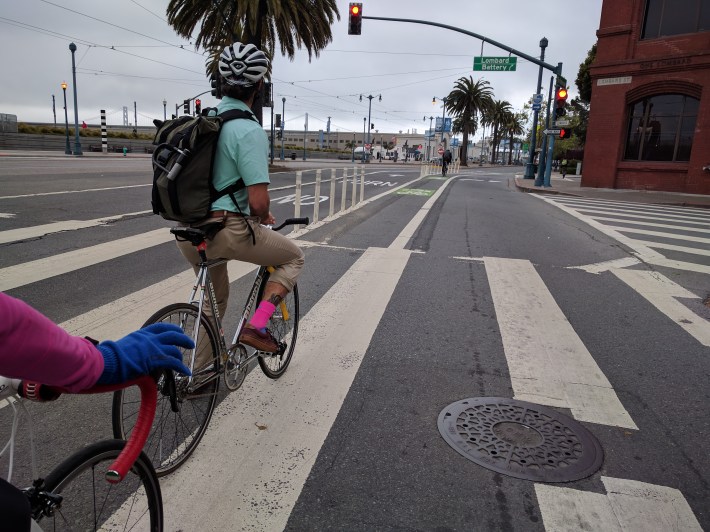 Some plastic straws to make an intersection on the Embarcadero more navigable