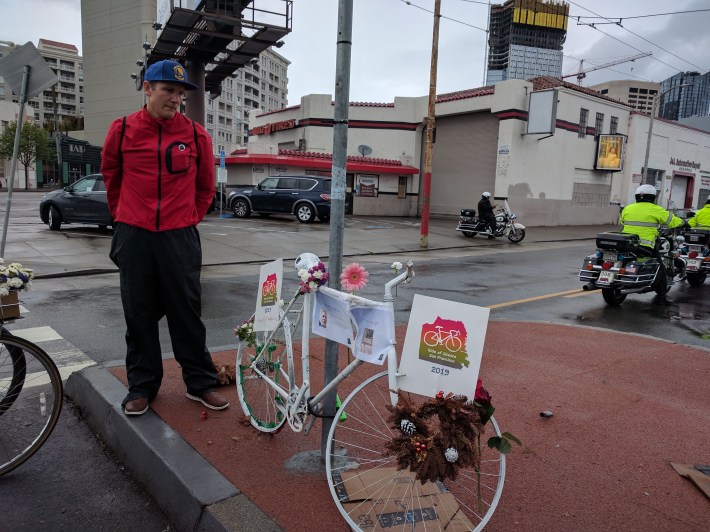 Taylor Ahlgren at the spot where he witnessed the collision that killed Russell Franklin on Howard