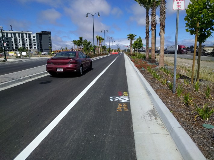 The bike lane is much wider, thanks to a campaign by Bike East Bay