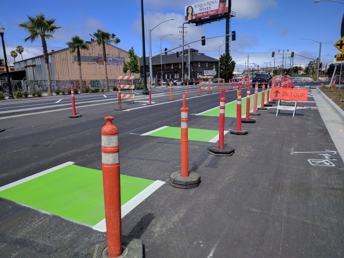 And more mixing zones wedging cyclists between lanes of cars and trucks