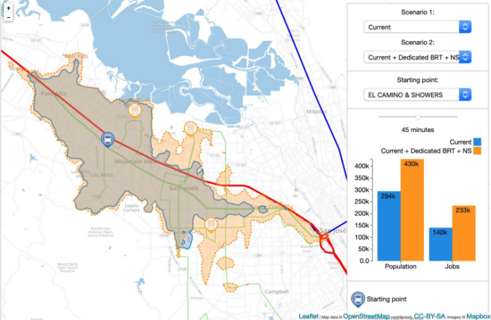 The effect of a proposed BRT line on travel times and access. Photo: Interline