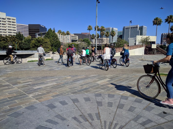 the group stopped at the area where Los Gatos Creek and the Guadalupe River come together.