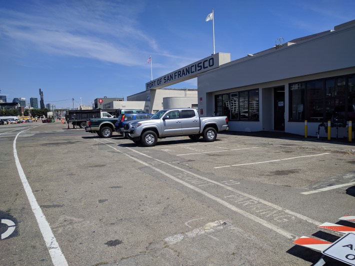 Of course, the protected bike lane ends as soon as it gets to the Port's building. Because, of course, it's the Port.