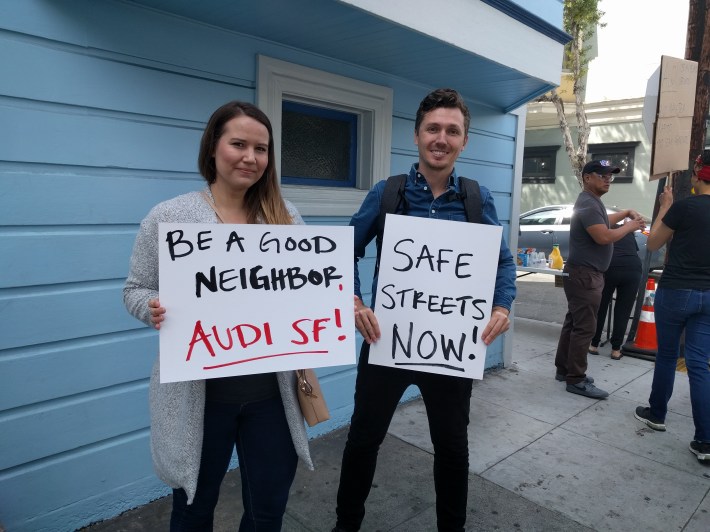 Vanessa Gregson and Parker Day both live in the neighborhood and joined the protest