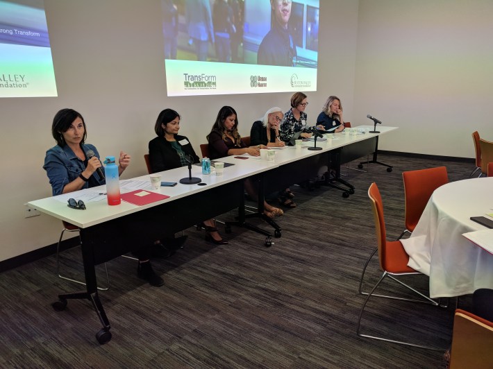 Derecka Mehrens, Shefali Ranganathan, Elizabeth Ortega-Toro, Therese McMillan, Thea Selby and Gloria Ohland. Photo: Streetsblog/Rudick