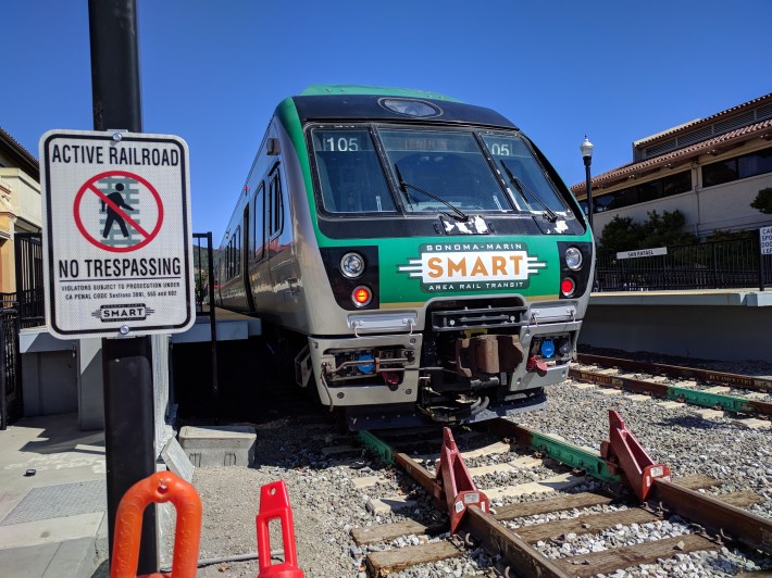 And the SMART train, waiting in San Rafael, someday to head two miles more to meet the Larkspur ferry