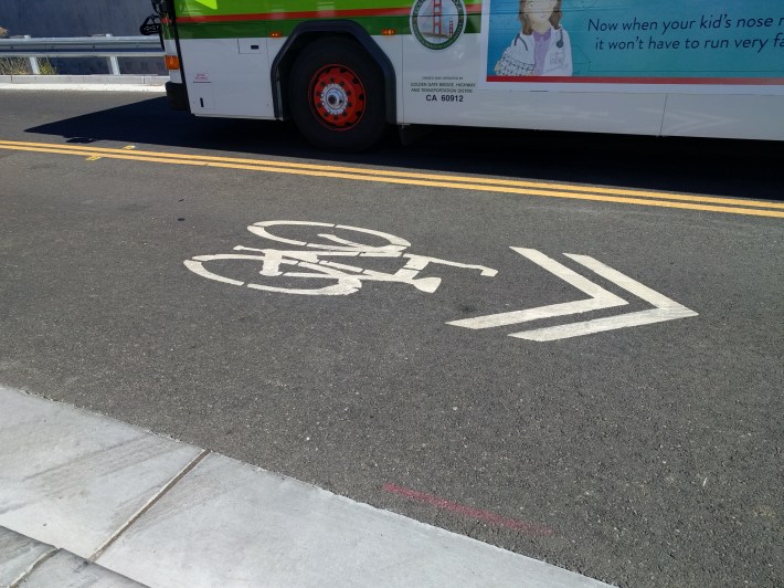 A portion of the bike path through San Rafael--just sharrows for now