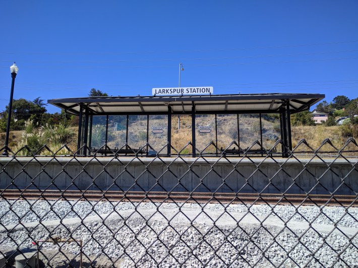 Larkspur Station as seen in Sept. The service will open this weekend