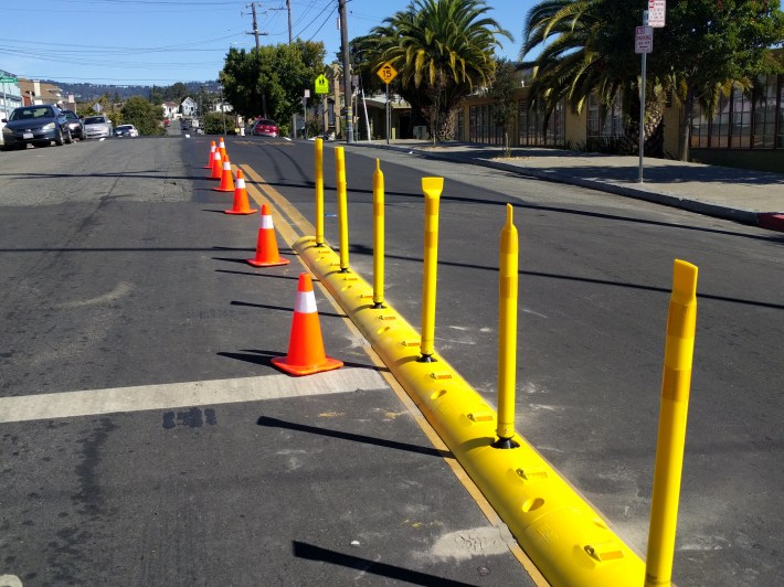 One of the "hardened centerline treatments" installed by OakDOT at Foothill and 22nd