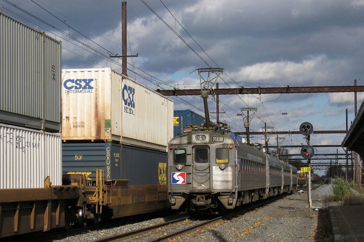 Sorry Ralph, you're wrong again. Here's a double-stack freight train in Pennsylvania running next to a Philadelphia commuter train. Photo: a Railfan page ***WORKING ON IT***