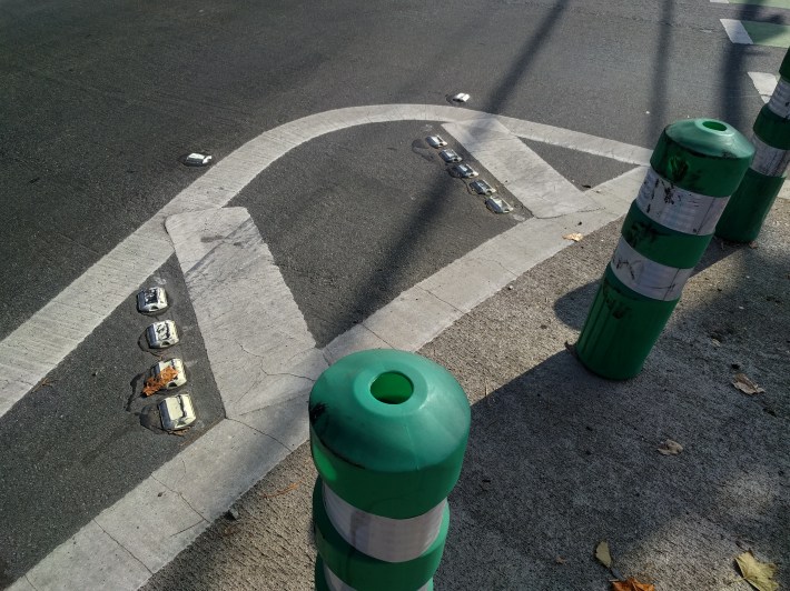 Another shot of San Jose's dual radii protected intersection treatments