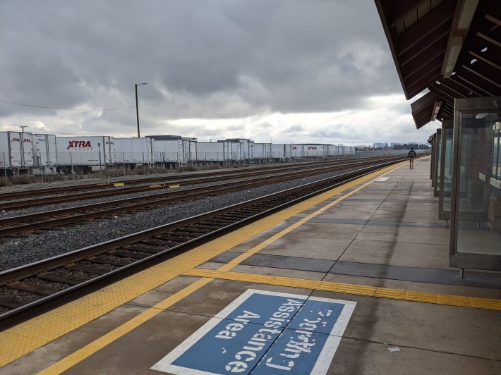 The Capitol Corridor from Sacramento to San Jose. No wire going up here.