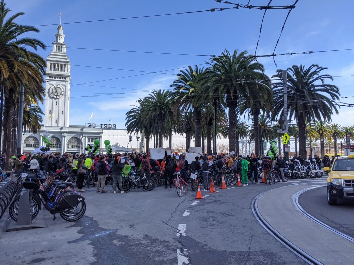 The press event took up most of Embarcadero Plaza