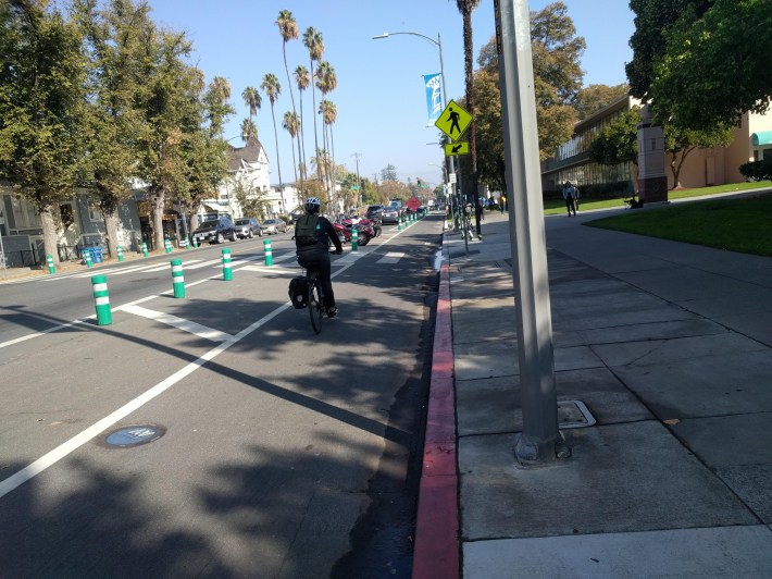 Parking protected bike lane on San Fernando. Photo: Streetsblog/Rudick