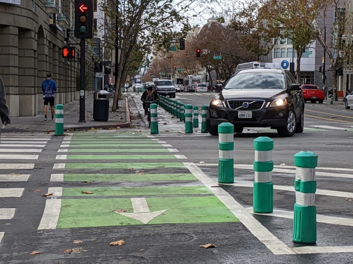 One of San Jose's new bike lanes last February, 2020. Quick build projects such as this may be the key to convincing people they don't always need a car. Photo: Streetsblog/Rudick