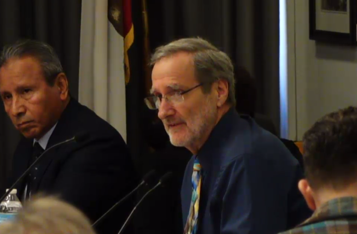 Board Member Daniel Curtin repeated the misleading statement that diesels are preferable on the Central Valley spine because it would eliminate the transfer. Image: Webcast of this morning's board meeting