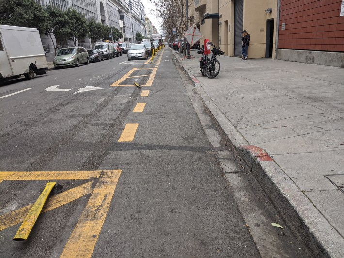 The Berry contraflow bike lane, looking towards 4th Street , during the late morning