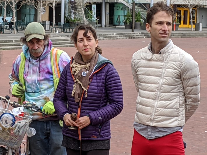 Eva Orbuch, center, helped organize the ride and led the memorial ceremony. Photo: Streetsblog/Rudick