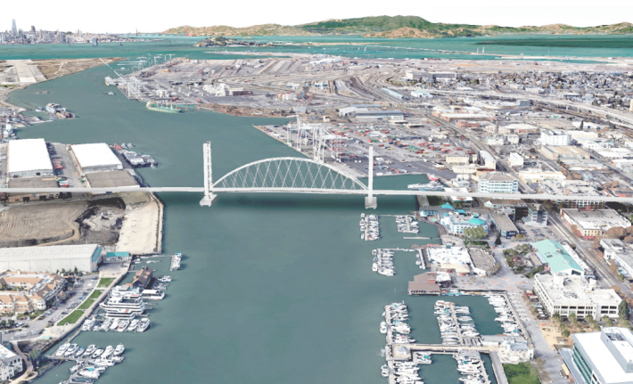 A rendering of a proposed bike/ped bridge across the estuary. Image: Groundworks