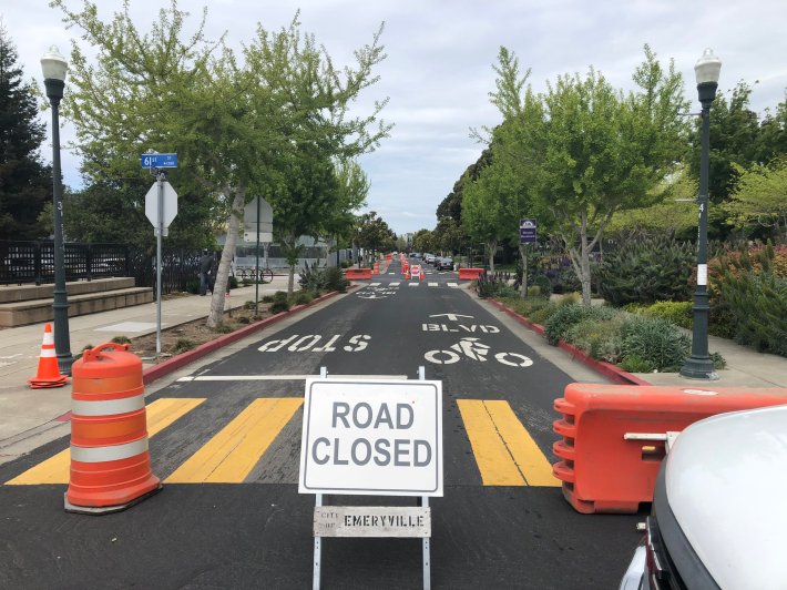 Emeryville isn't messing around. Doyle Street is just plain closed now to cars. Photo: John Bauters via twitter