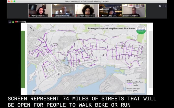 A map of streets slated to be "slow" so people can bike and walk at safe distances. Image: City of Oakland