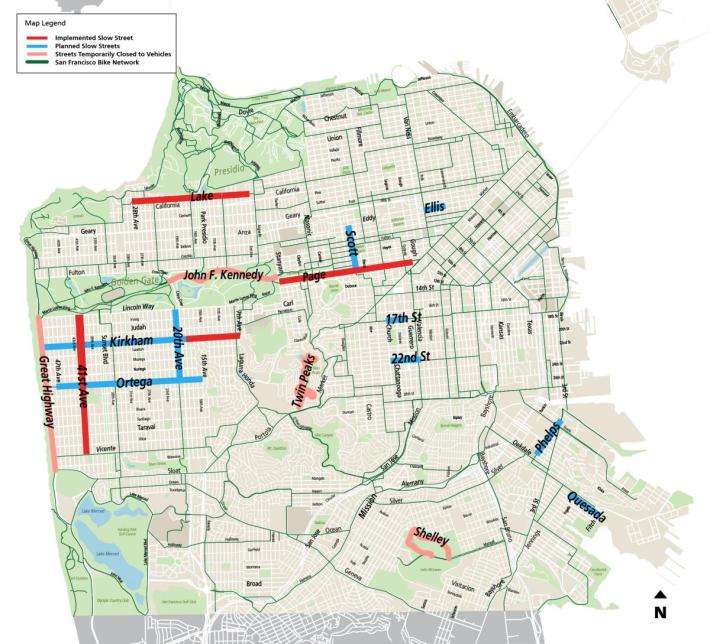 The most current map of SFMTA's slow streets program. Image: SFMTA
