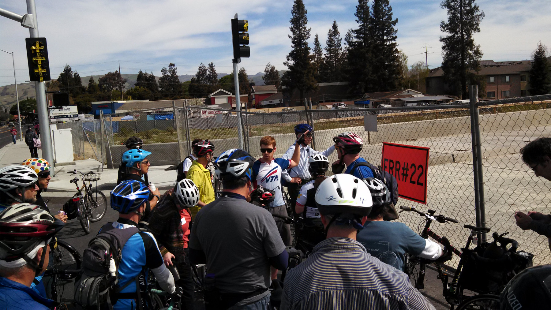 The Silicon Valley Bicycle Coalition discussing bike features at the Berryessa Station in 2014. Photo: SVBC