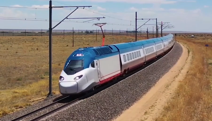 Amtrak's new HSR set for the Northeast Corridor. It will be harder to stop HSR projects, with so much concrete poured and trains capable of 220 mph, such as Amtrak's nw Acela seen here during tests in Colorado, now running in the U.S. Image: Amtrak